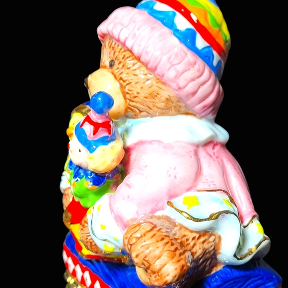 Vintage Porcelain Teddy Bear Toy Chest Trinket Box Square Top hinged Box - Picture 6 of 9